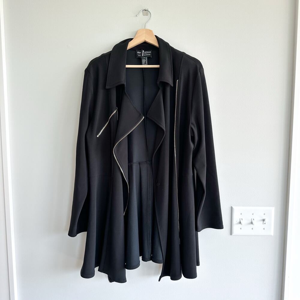 Frank Lyman Asymmetrical Zip Up Draped Collared Jacket Black 18